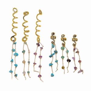 Set de 6 bijoux de cheveux bohème avec spirales dorées et pendentifs en pierres naturelles