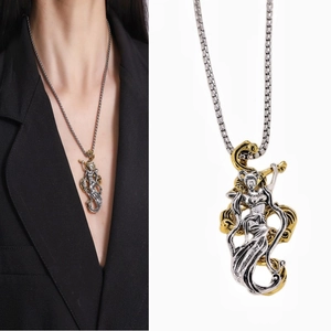 Collana con Pendente Apsaras Volanti Stile Cinese Retrò Bicolore Oro Argento Placcato Catena in Lega Gioielli Unisex