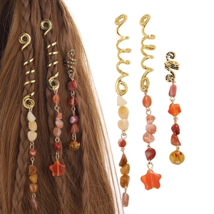Bohemian Alloy Spiral Dreadlock Hair Clip With Natural Stone Star Pendant Gold Ethnic Hair Jewelry Accessory For Women