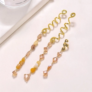 Ensemble de 3 bijoux de cheveux spirale dorés avec pendentifs en pierres naturelles