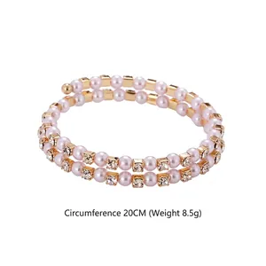 Bracelet spirale en perles roses et strass dorés, circonférence de 20 cm élégante