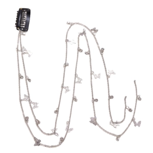 Silver butterfly tassel hair chain with black metal BB clip for DIY hairstyling