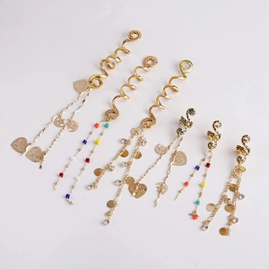 Golden spiral hair jewelry set with natural stones and metal charms for dreadlocks braids