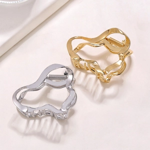 Minimalist liquid wavy line metal hair claws in gold and silver finish set