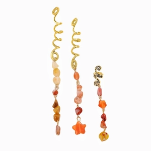 Bohemian gold spiral hair rings with natural stone pendants for ethnic braid styling