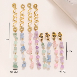 8pcs Golden spiral dreadlock hair charms with colorful natural stone beads pendants