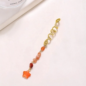 Golden snake spiral hair braid rings with amber stone beads and star charms