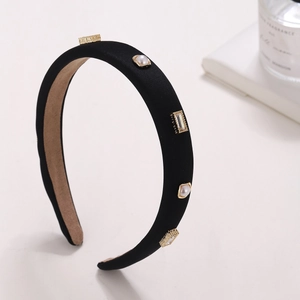 French Vintage Velvet Headband With Faux Artificial Pearl And Zirconia Thick Wide Hairband For Women Daily Party Styling Accessory
