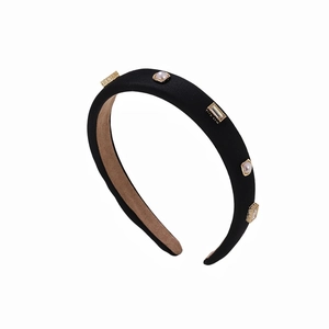 French retro black fabric headband with pearls and zircon crystals for elegant women