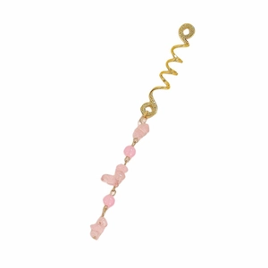 Detailed macro view of DIY alloy spiral spring pendant with translucent pink stone beads