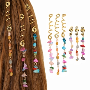 Bohemian Dreadlock Hair Rings Spiral Alloy Braid Clips With Colorful Natural Stone Pendants Vintage Ethnic Hair Accessories For Women