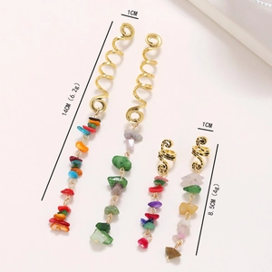 Ethnic hair braid accessories set with natural irregular stones and golden spirals