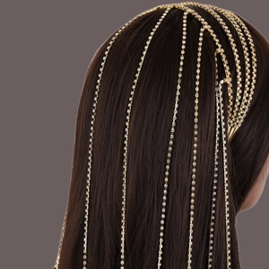 Serre-tête de Luxe à Glands en Strass Multicouche Or Argent Alliage Diamant d'Eau Longues Franges Bijoux pour Mariage Fête Femme