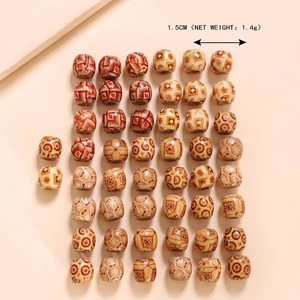 Patterned bohemian wooden beads for DIY hair jewelry accessories 1.5cm cylinder size