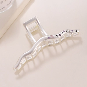 Elegante pinza per capelli argento opaco con stelle e strass colorati per donne