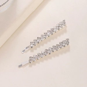 Elegant silver hair clips with double-row sparkling rhinestones for bridal hairstyles