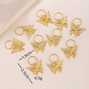 Lot de 10 anneaux de cheveux papillon dorés évidés pour décoration de tresses DIY