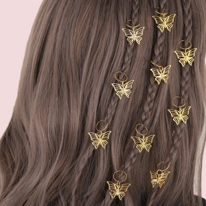 Anneaux de Cheveux Dreadlock Papillon Creux Doré Pendentifs Accessoires de Tresse DIY pour Femmes Unisexe Bijoux