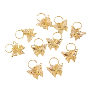 Lot de 10 pendentifs papillon dorés évidés pour accessoires cheveux DIY et dreadlocks