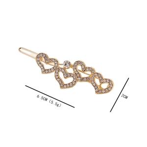 Elegant gold heart hair clip with rhinestones and crystals, length 6.5cm, for women