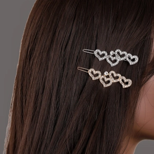 Sparkling rhinestone heart hair clips in gold and silver finish for women hair styling