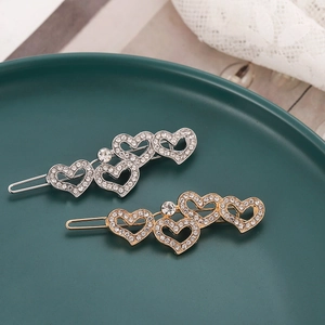 Korean Style Alloy Rhinestone Heart Shaped Hair Clip For Women Elegant Sparkling Metal Bangs Hairpin Decorative Hair Accessories