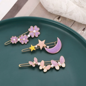 Alloy Flower Butterfly Moon Star Hair Clip Set With Faux Artificial Pearl Enamel Gold Hairpin Side Clip For Women Girls Hair Accessories