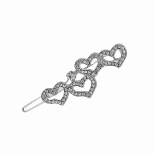 Elegant silver hair clip with interlocking rhinestone heart designs for women styling