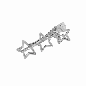 Chic silver metal star hair clips with three connected hollow pentagrams for women