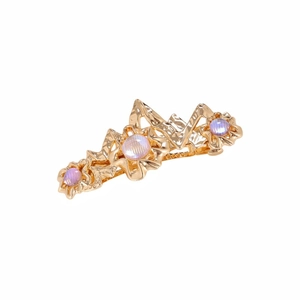 Barrette à cheveux baroque dorée avec pierre de lune violette et design en métal ondulé