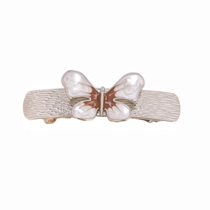 Elegant silver metal butterfly hair clip with white and coffee enamel drip glaze