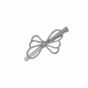 Sparkling silver bow hair clip with crystal rhinestones in a hollowed design