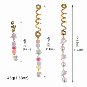 Three-piece gold alloy spiral hair pendants with colorful beads for dreadlocks
