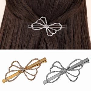 Vintage Rhinestone Bow Knot Hair Clip For Women Elegant Alloy Duckbill Clip Hollow Out Sparkling Crystal Hair Pin Fashion Hair Accessories