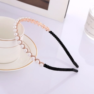 Elegant Faux Artificial Pearl Rhinestone Flower Headband For Women Gold Plated Alloy Hair Hoop Bridal Party Daily Hair Accessory