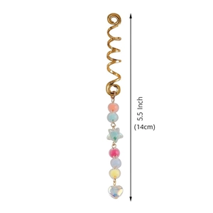 Detail view of 5.5 inch braided hair accessory with colorful beads and star charm