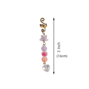 3-inch colorful beaded hair pendant with gold spiral clip and iridescent heart charm