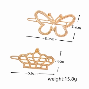 Ensemble de barrettes dorées papillon et couronne avec dimensions et poids du produit