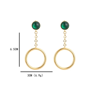 Boucles d'oreilles rétro en argent S925 avec pierre verte et grand anneau doré