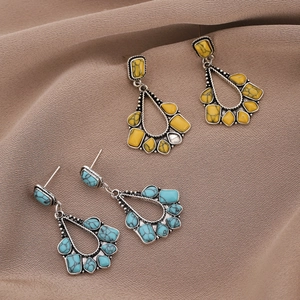 Alloy Turquoise Dangle Earrings Stainless Steel Post Vintage Geometric Waterdrop Drop Earrings Women Ethnic Jewelry