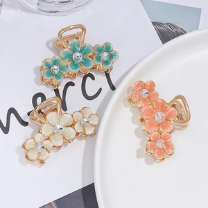 Pince à Cheveux Coréenne Douce Fleur en Émail Alliage d'Or Strass Accessoires Cheveux Floraux pour Femmes Filles Bijoux Quotidiens