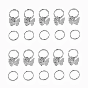 Set of 20 silver butterfly hair rings and metal clips for African braids and dreadlocks