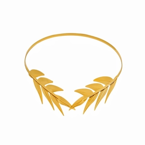 Classic golden laurel leaf headband in vintage metal design for elegant hair styling