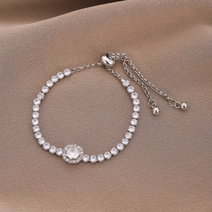 Adjustable silver halo tennis bracelet with sparkling square and round zircon stones