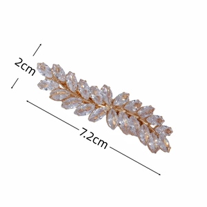 Eleganter Zirkon Haarclip in Gold mit marquiseförmigen Steinen im Blattmuster, 7.2cm lang