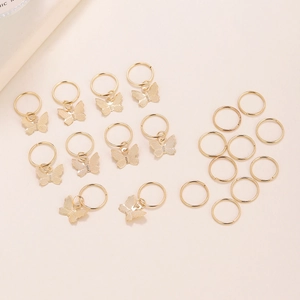 Gold butterfly dreadlock hair rings and cuffs set for bohemian braided hairstyles