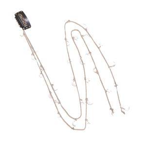 Chaîne de cheveux avec breloques étoile et lune argentées et pince noire pour femme