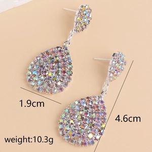 Double water drop drop earrings with iridescent crystals and silver base 4.6cm long