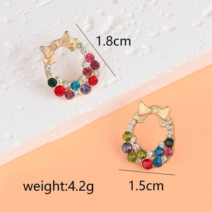 Close-up of bow knot earrings with multi-color rhinestones and 1.8cm height dimensions