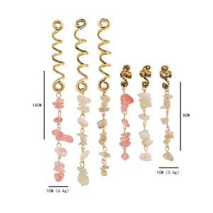 Bijoux de cheveux en spirale dorée avec pendentifs en pierres naturelles 8cm et 14cm